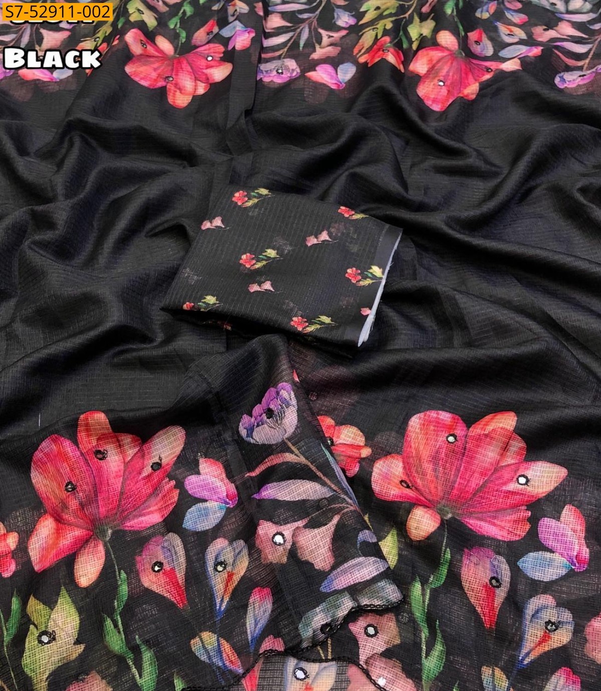 Black Fancy Soft Kota Cheks Saree