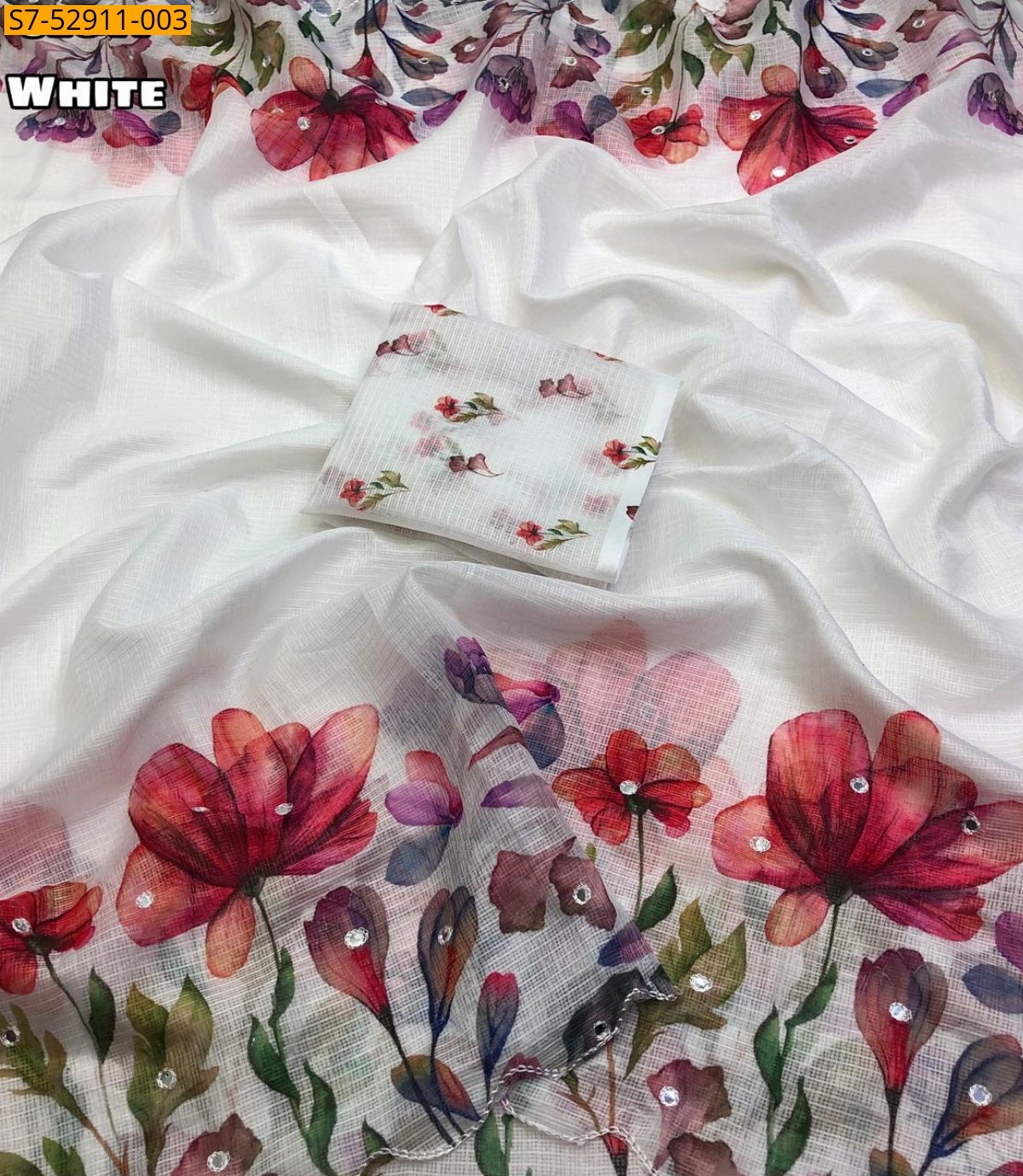 White Fancy Soft Kota Cheks Saree