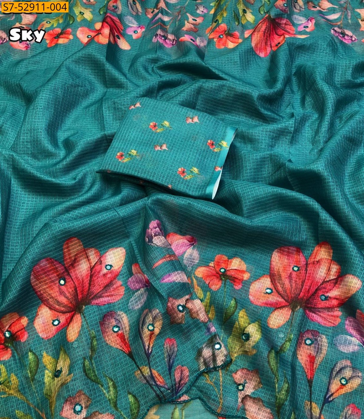 Sky Blue Fancy Soft Kota Cheks Saree