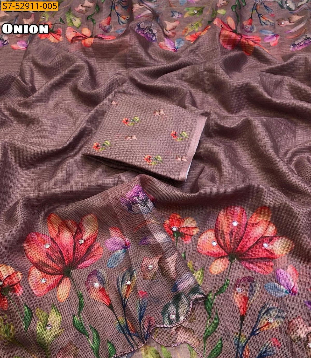 Onion Pink Fancy Soft Kota Cheks Saree