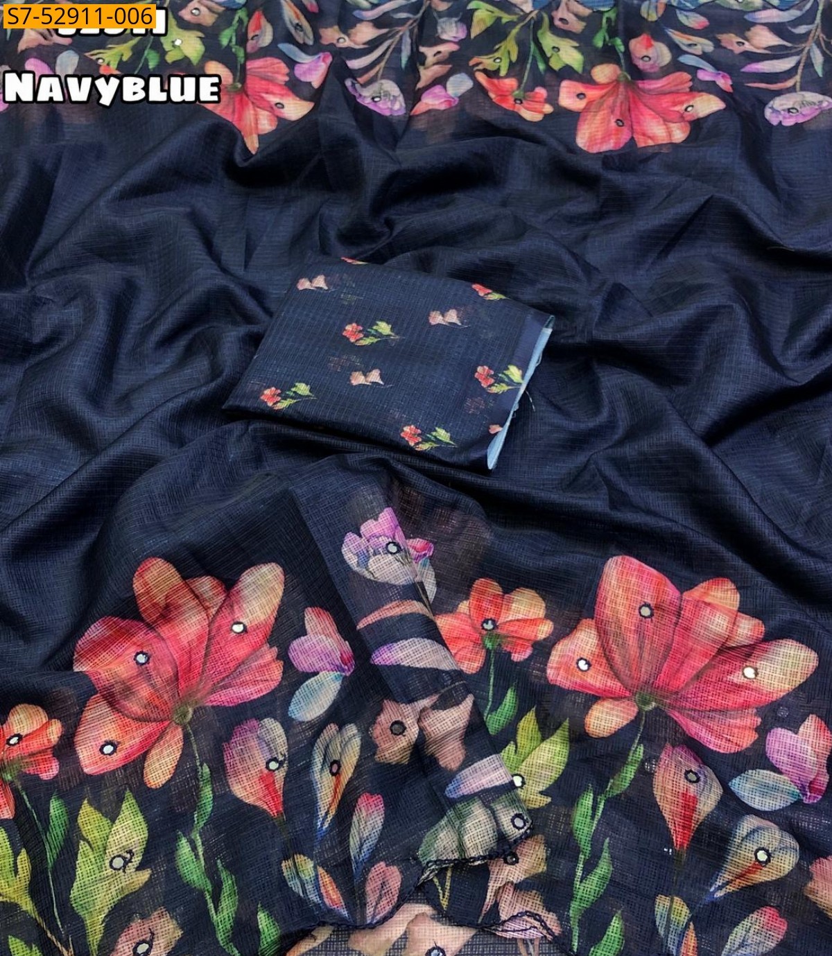 Navy Blue Fancy Soft Kota Cheks Saree