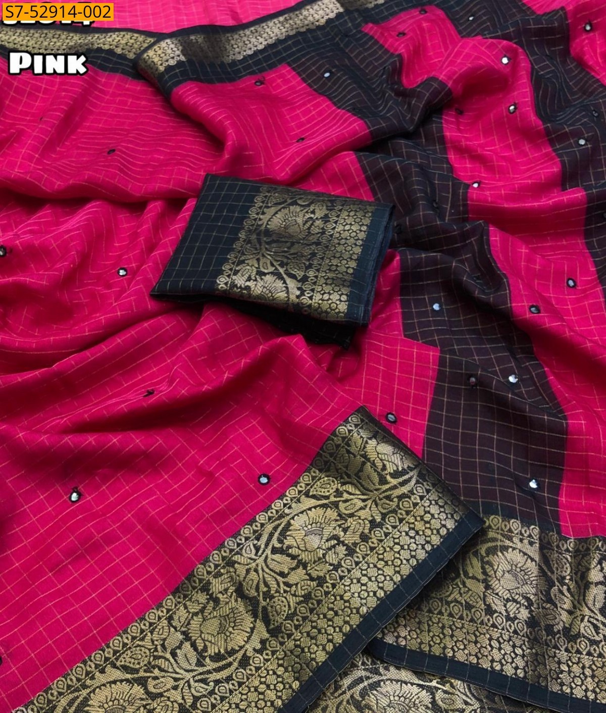 Pink Fancy Dola check Printed Saree