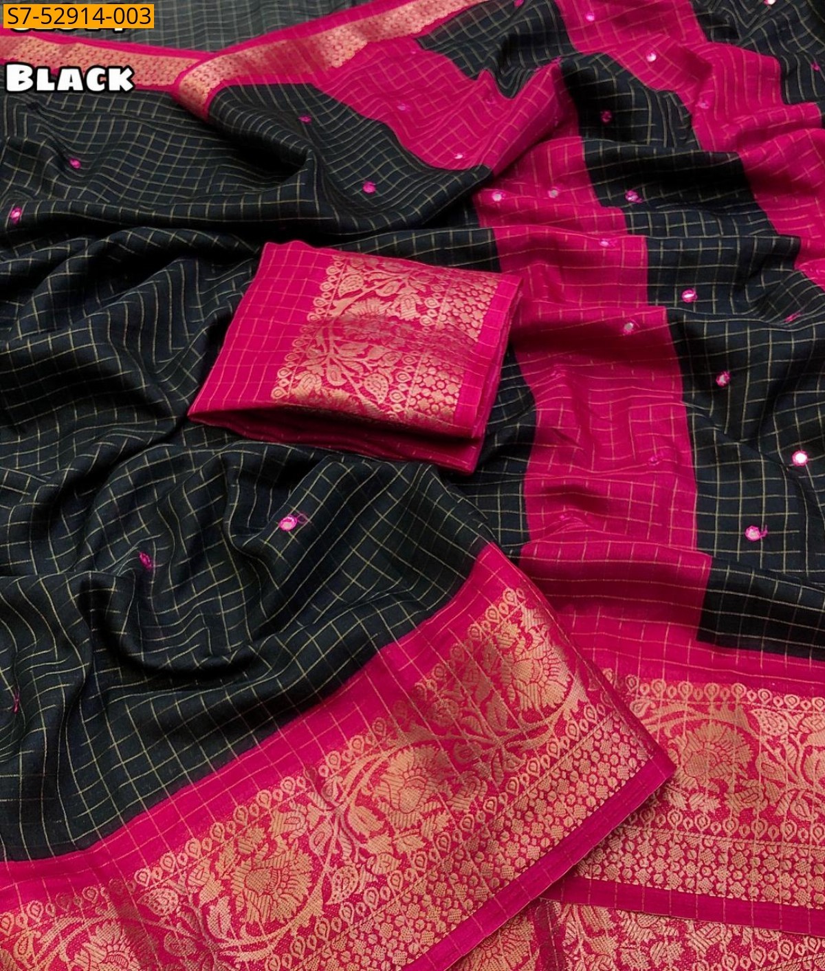 Black Fancy Dola check Printed Saree