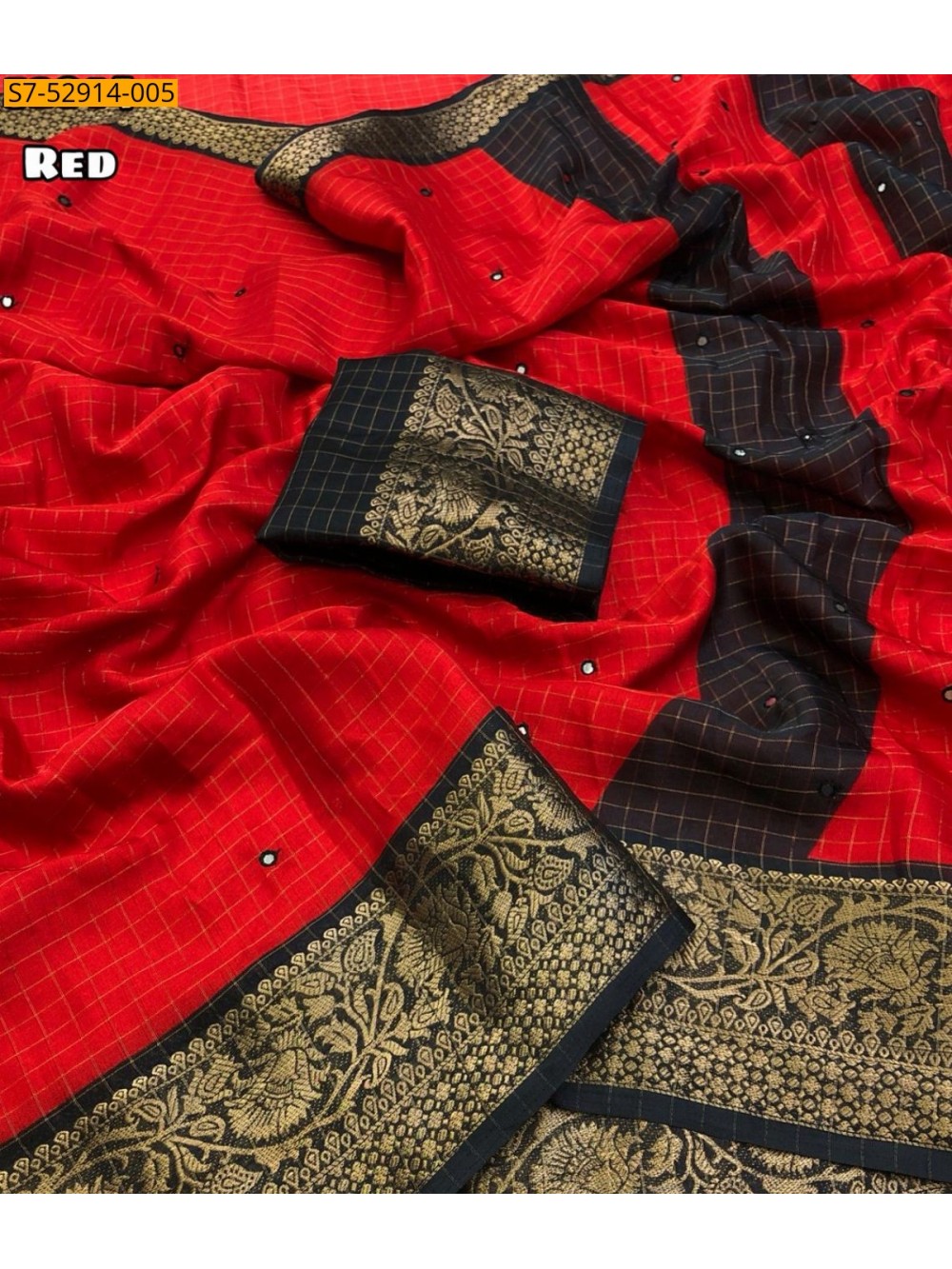 Fancy Dola check Printed Saree