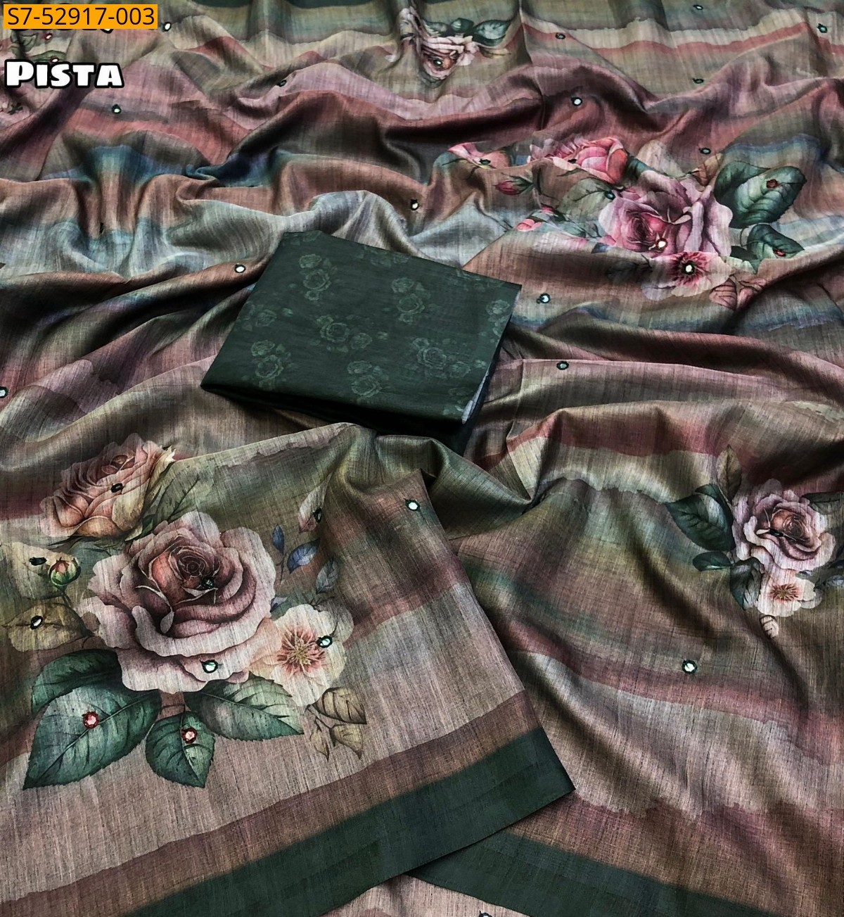 Pista Fancy Cotton Silk Saree