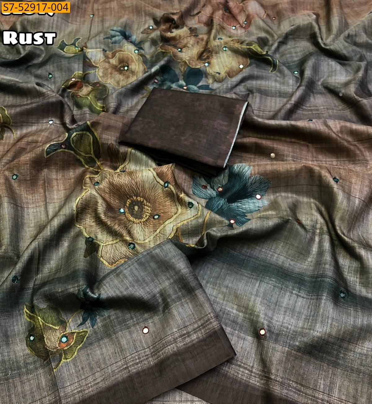 Rust Fancy Cotton Silk Saree