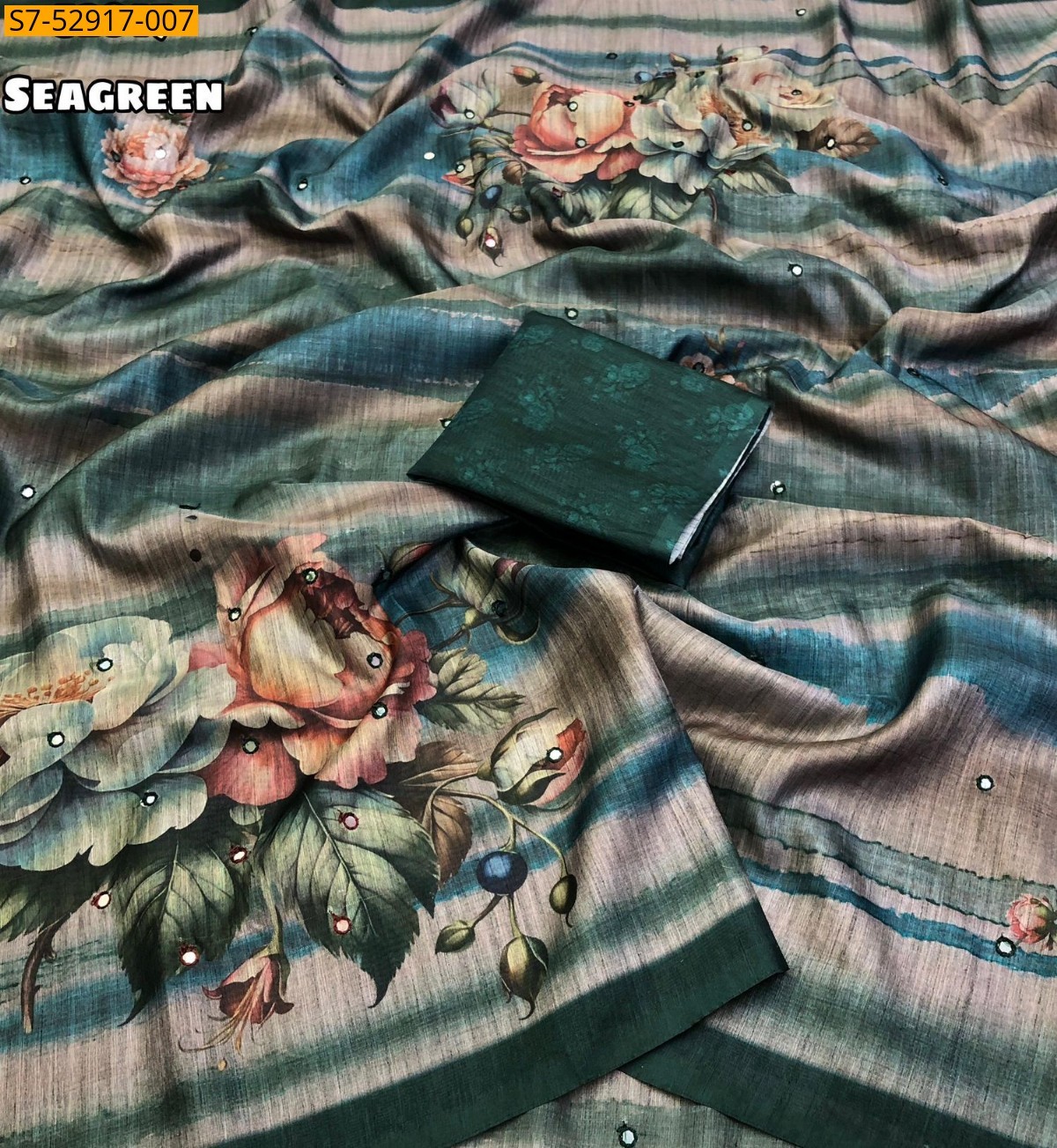Sea Green Fancy Cotton Silk Saree