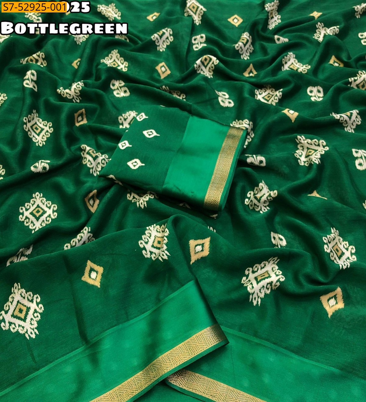 Bottle Green Fancy Dull moss chiffon printed saree