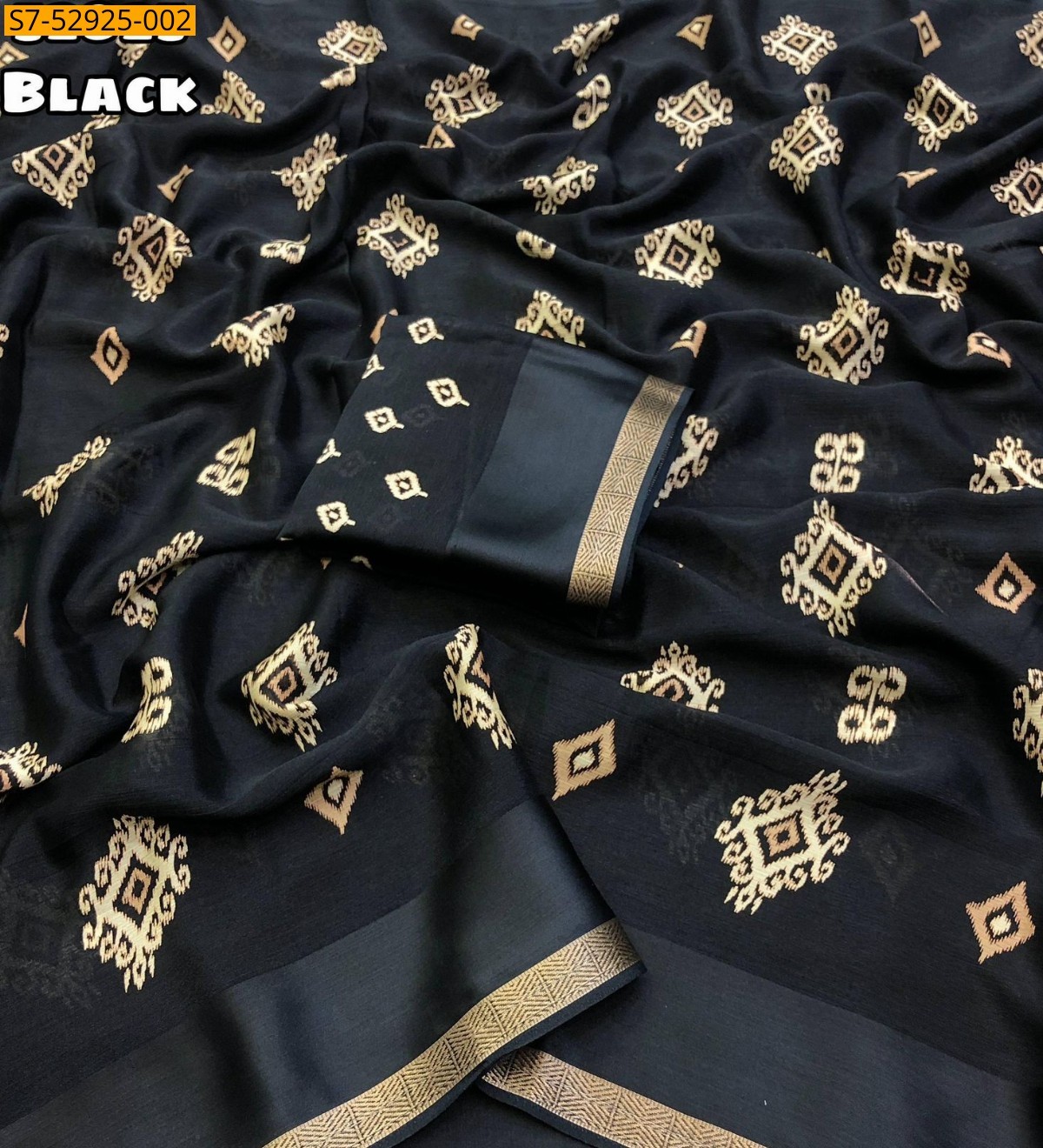 Black Fancy Dull moss chiffon printed saree