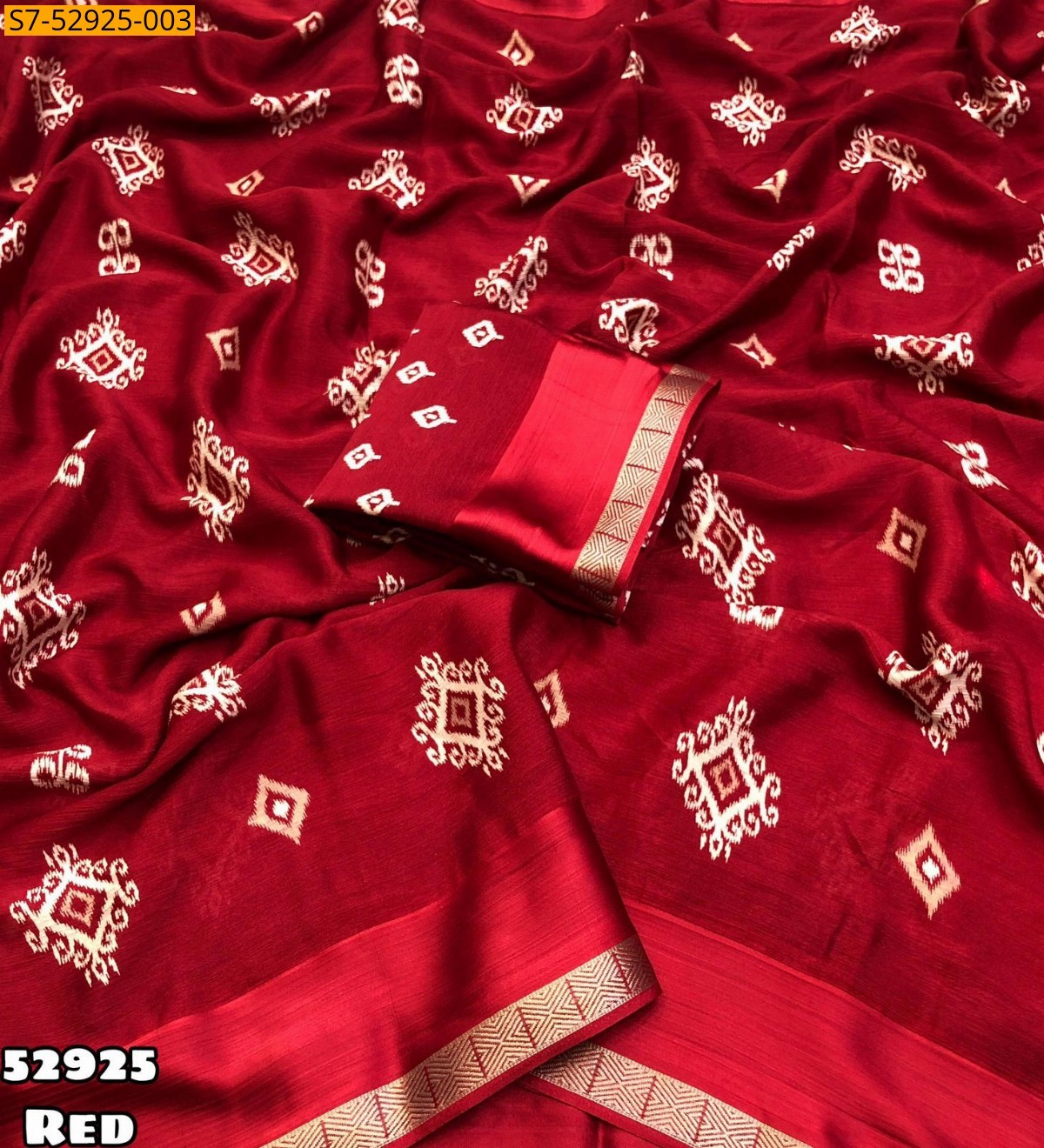 Red Fancy Dull moss chiffon printed saree