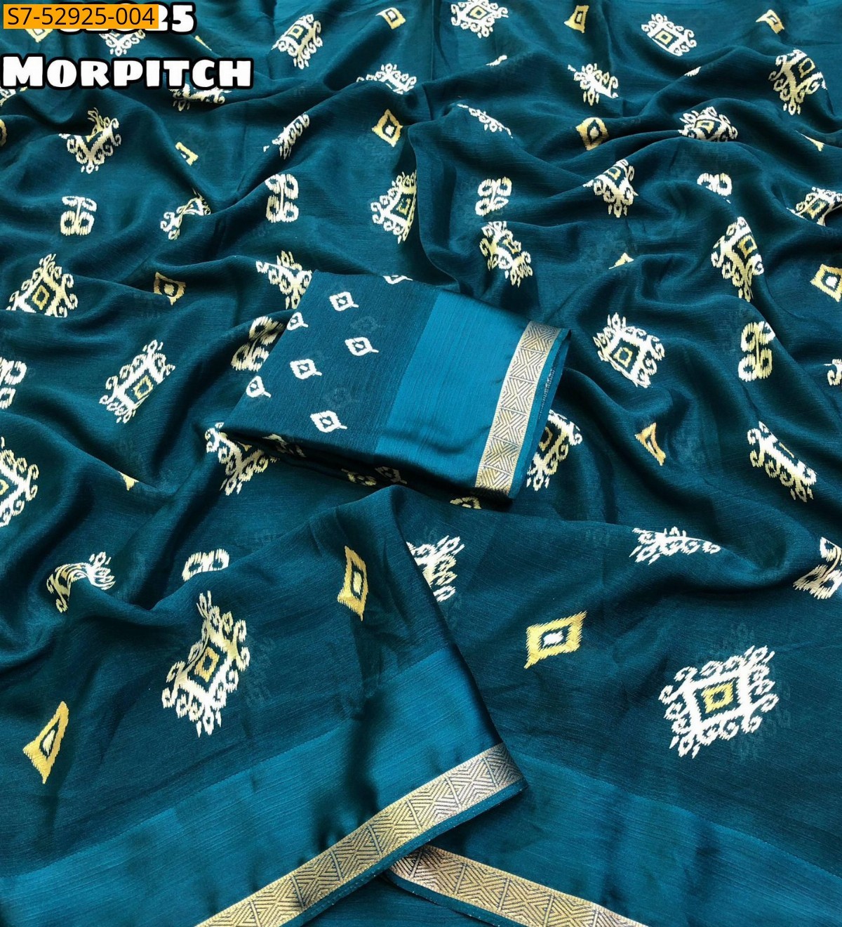 Morpitch Fancy Dull moss chiffon printed saree
