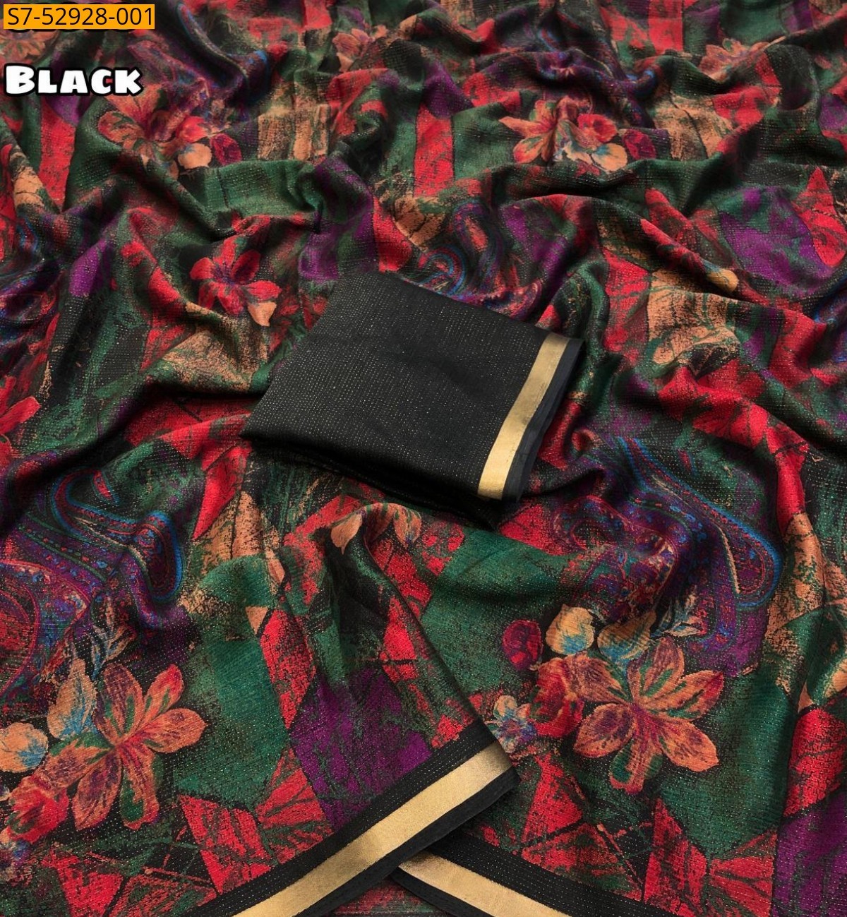 Black Fancy Shimmer Floral Digital Print Saree