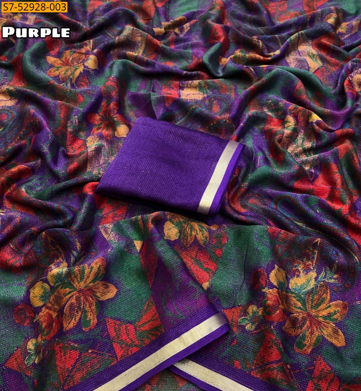 Fancy Shimmer Floral Digital Print Saree - Purple