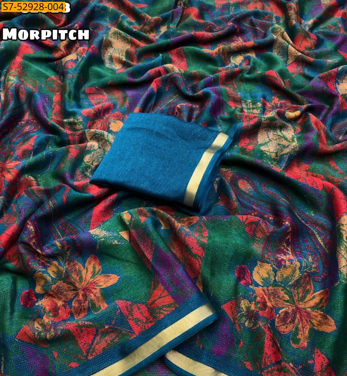 Morpitch Fancy Shimmer Floral Digital Print Saree