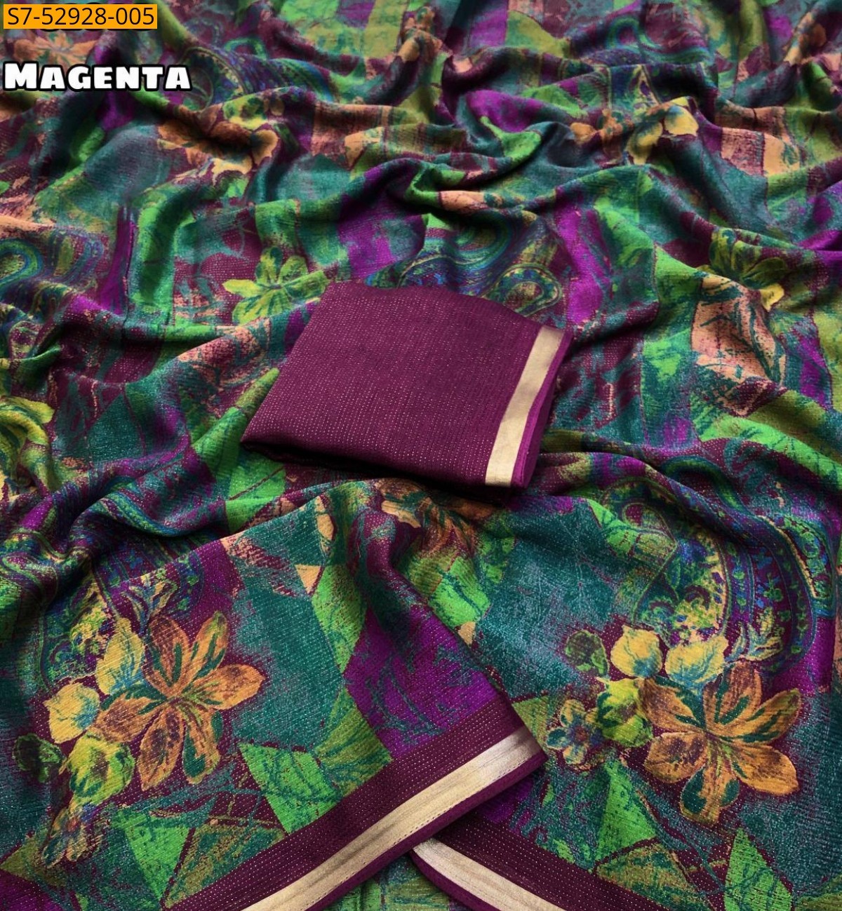 Meganta Fancy Shimmer Floral Digital Print Saree