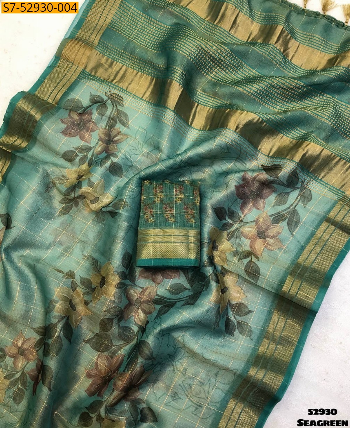 Sea Green Fancy Tissue silk Saree