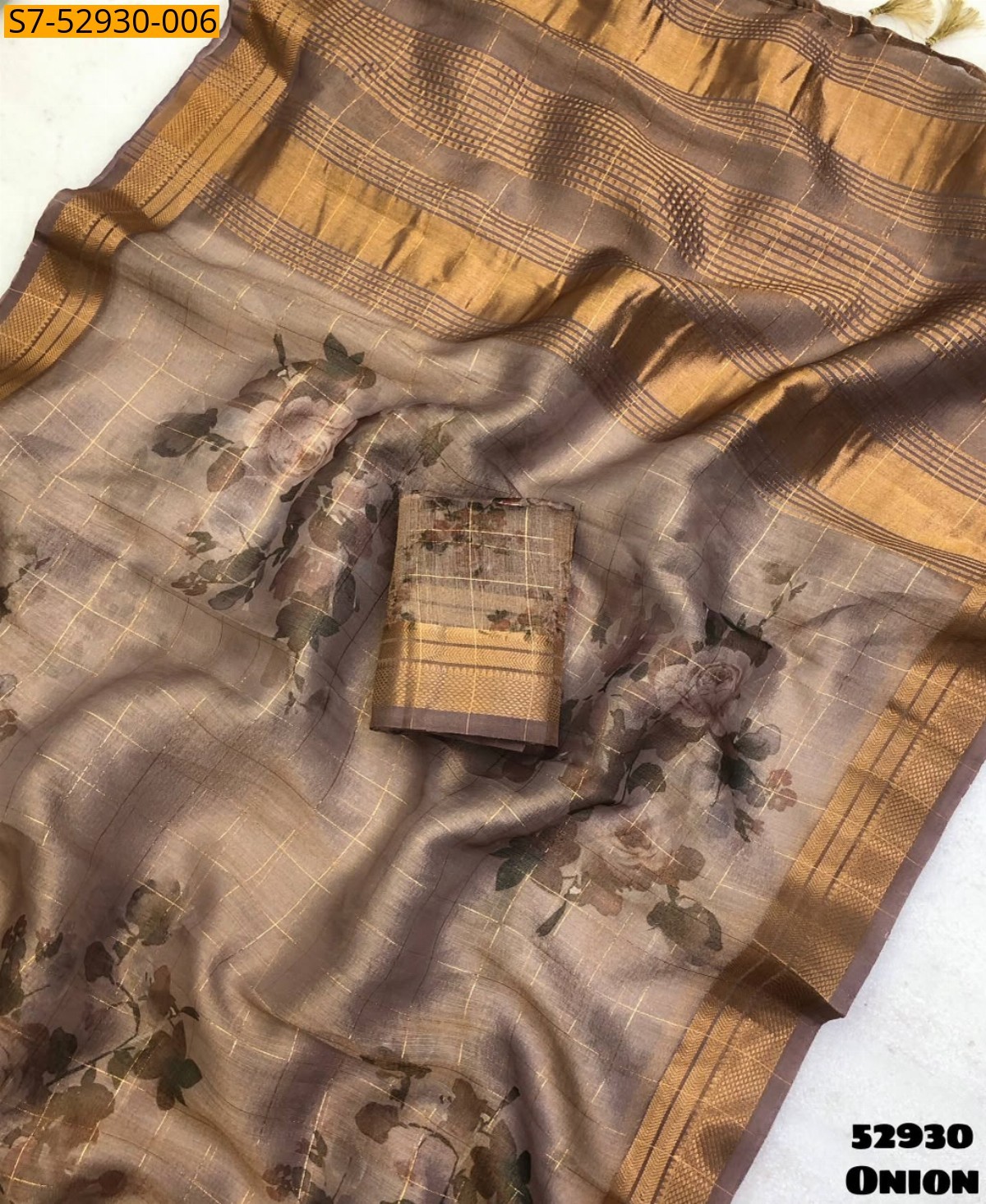 Onion Fancy Tissue silk Saree