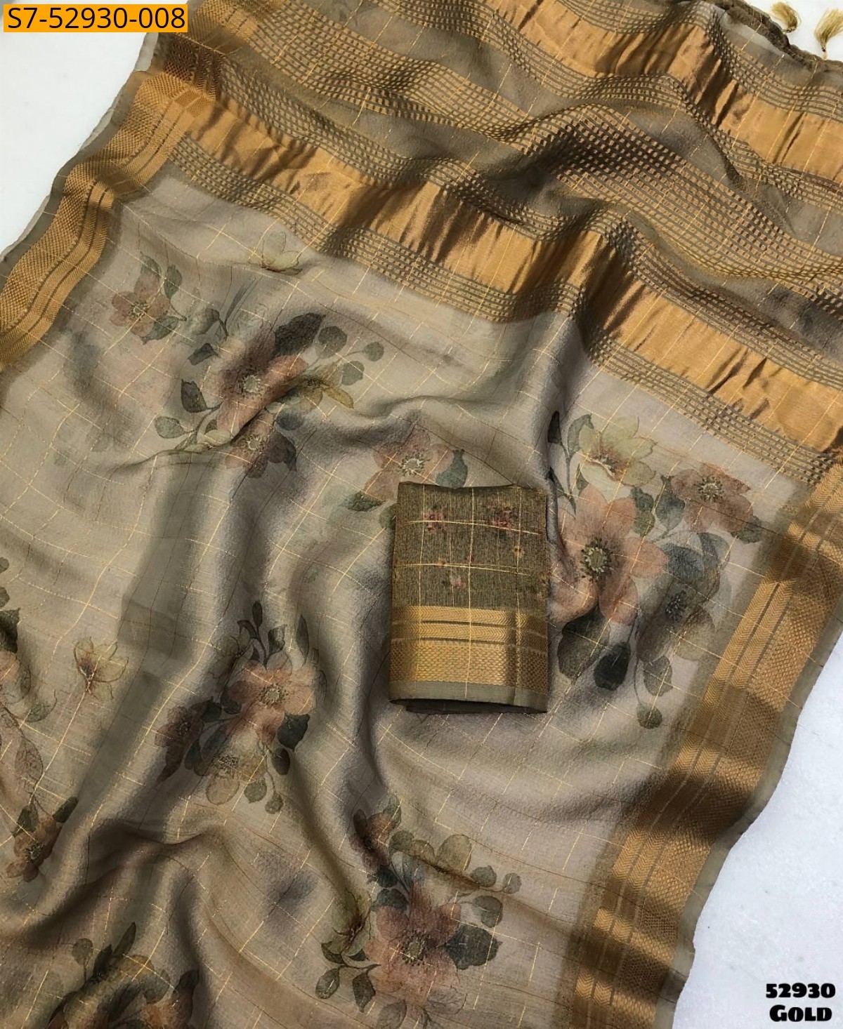 Gold Fancy Tissue silk Saree