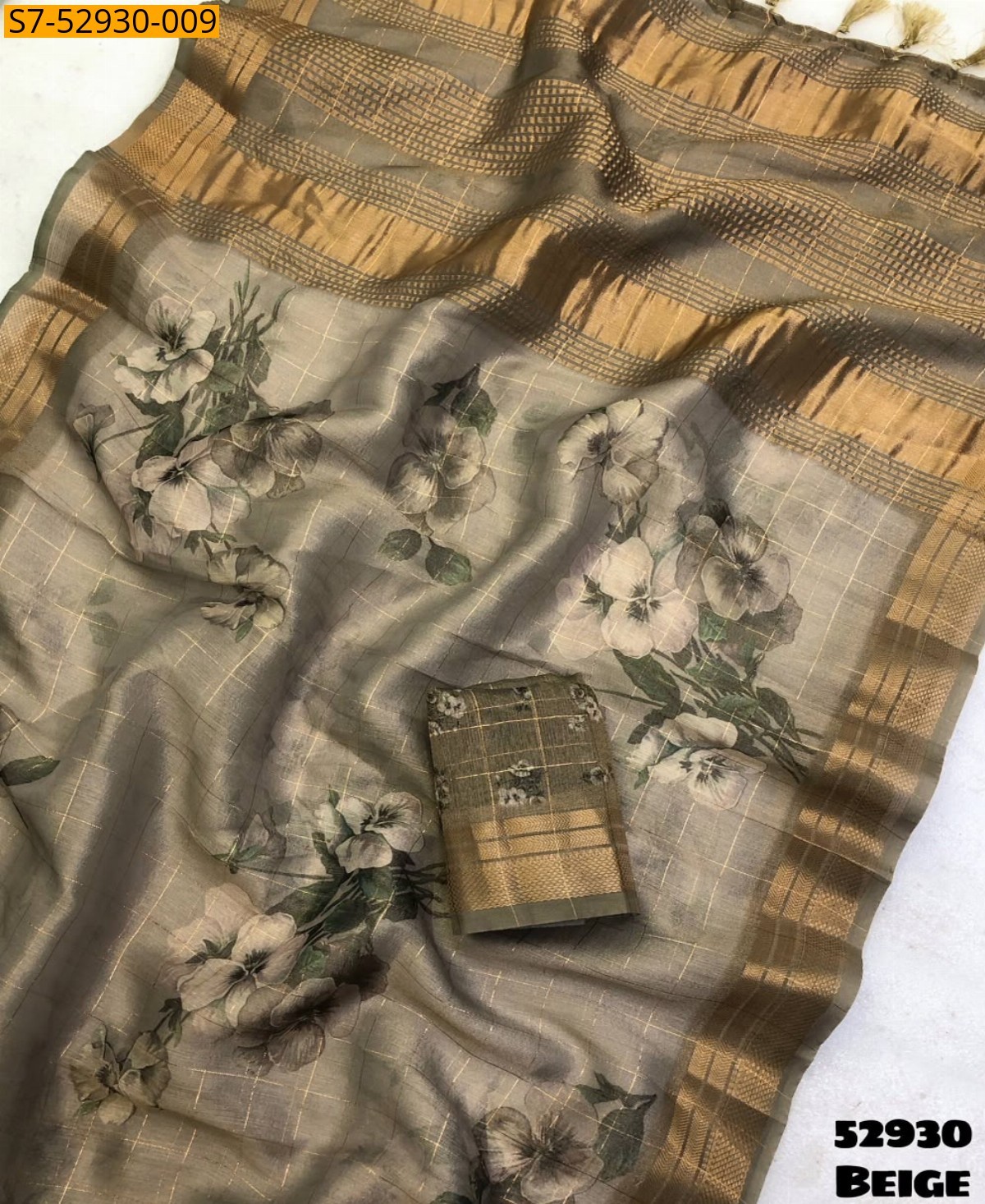 Beige Fancy Tissue silk Saree