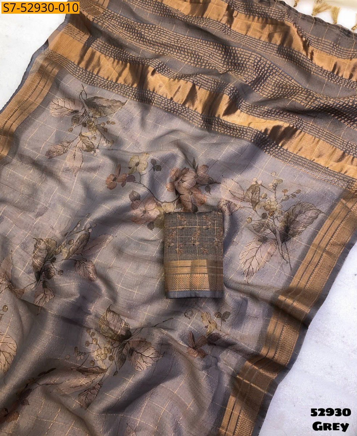 Grey Fancy Tissue silk Saree