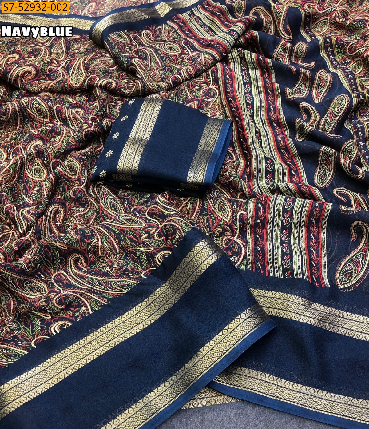 Fancy Marshmellow Ajrakh Printed Saree - Navy Blue