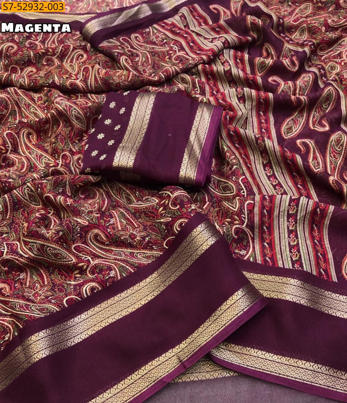 Magenta Fancy Marshmellow Ajrakh Printed Saree
