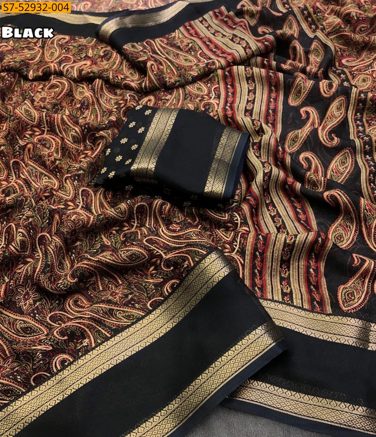 Black Fancy Marshmellow Ajrakh Printed Saree
