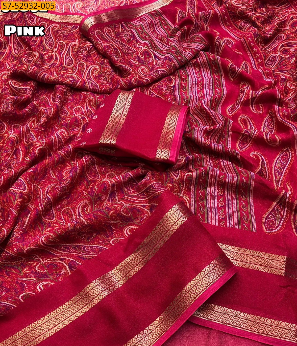 Pink Fancy Marshmellow Ajrakh Printed Saree