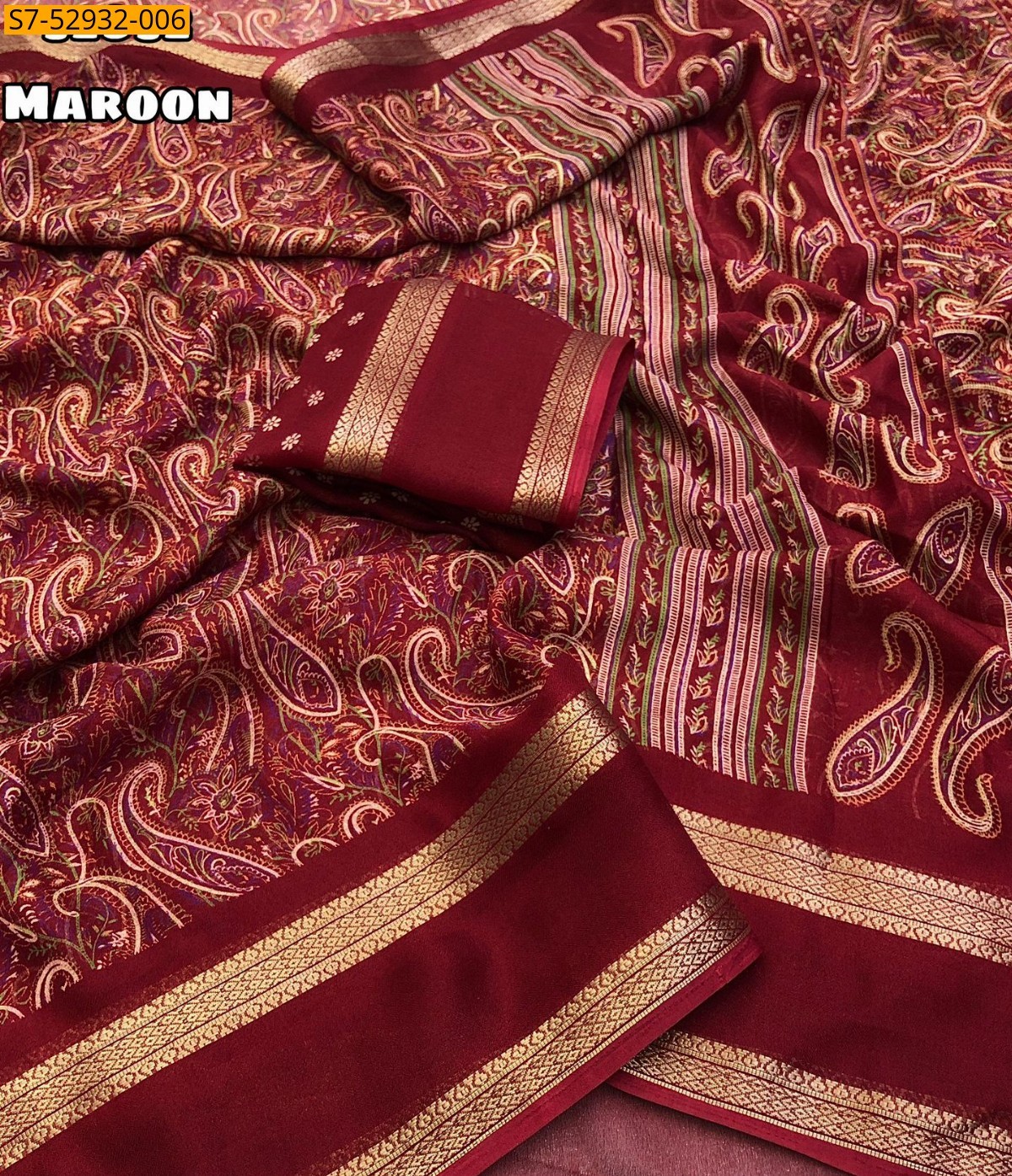 Maroon Fancy Marshmellow Ajrakh Printed Saree