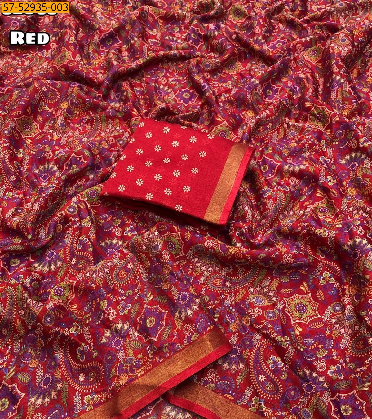 Red Fancy Soft Mul Cotton Saree