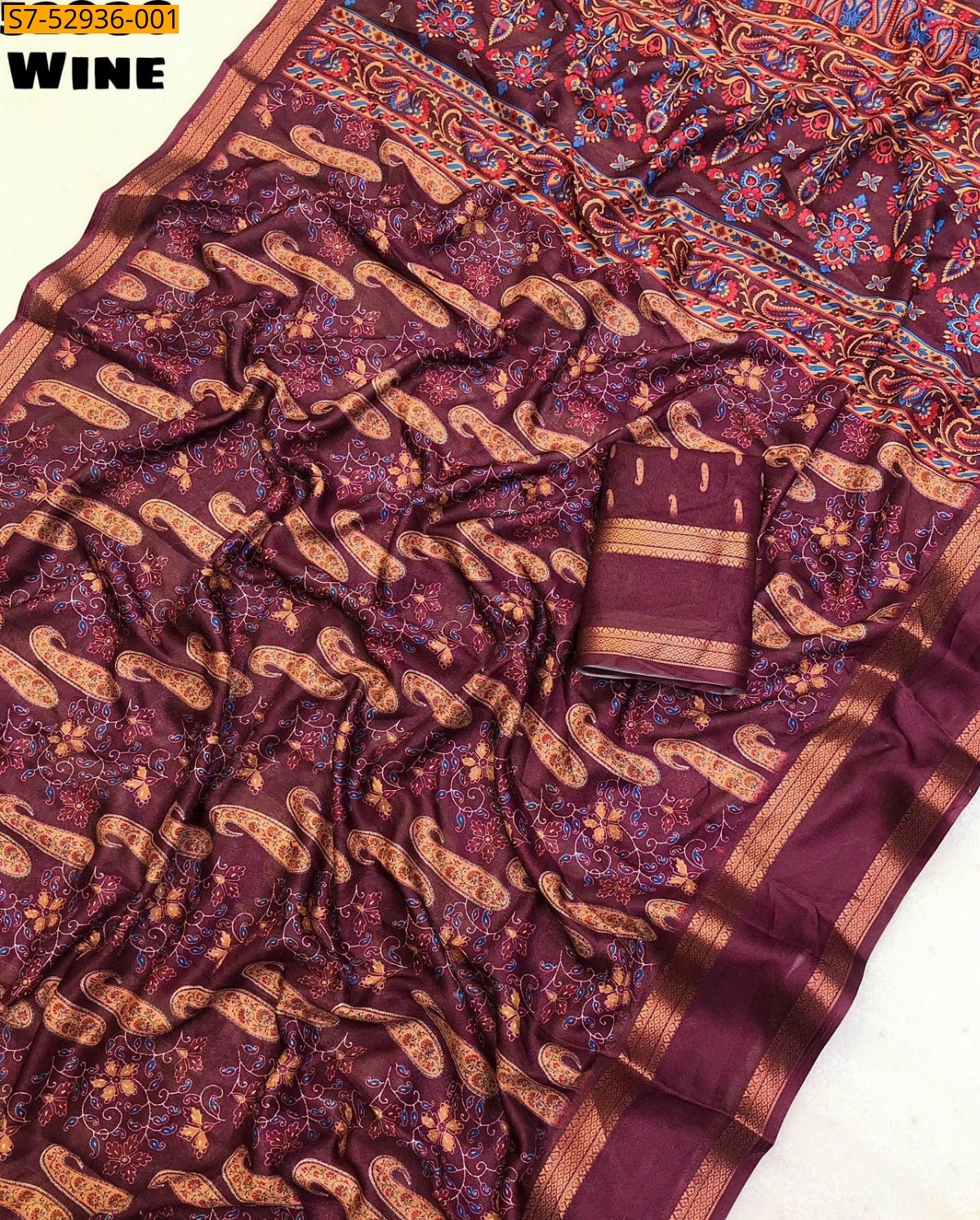 Wine Fancy Marshmellow Ajrakh Printed Saree