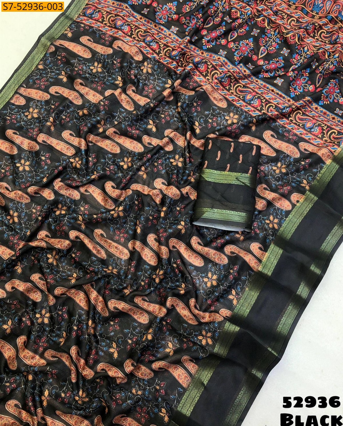 Black Fancy Marshmellow Ajrakh Printed Saree
