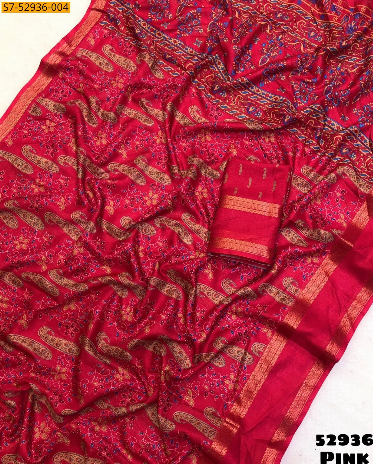 Pink Fancy Marshmellow Ajrakh Printed Saree