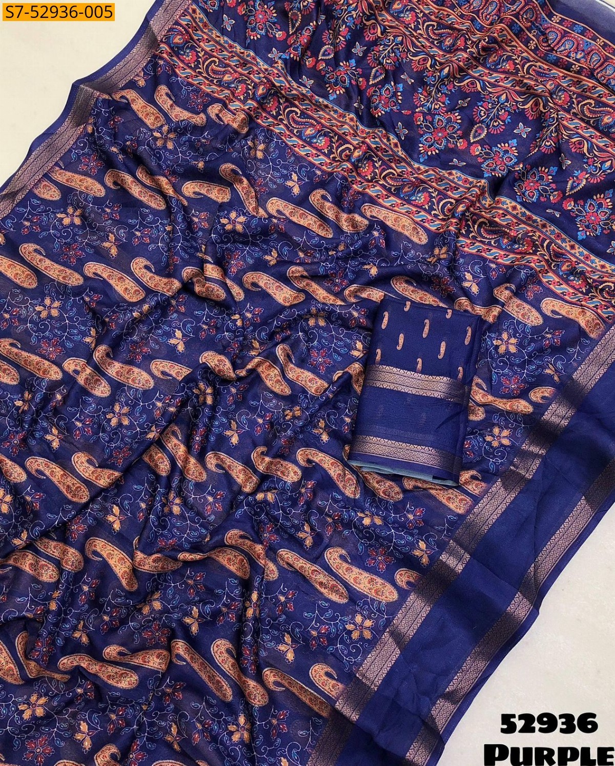 Purple Fancy Marshmellow Ajrakh Printed Saree