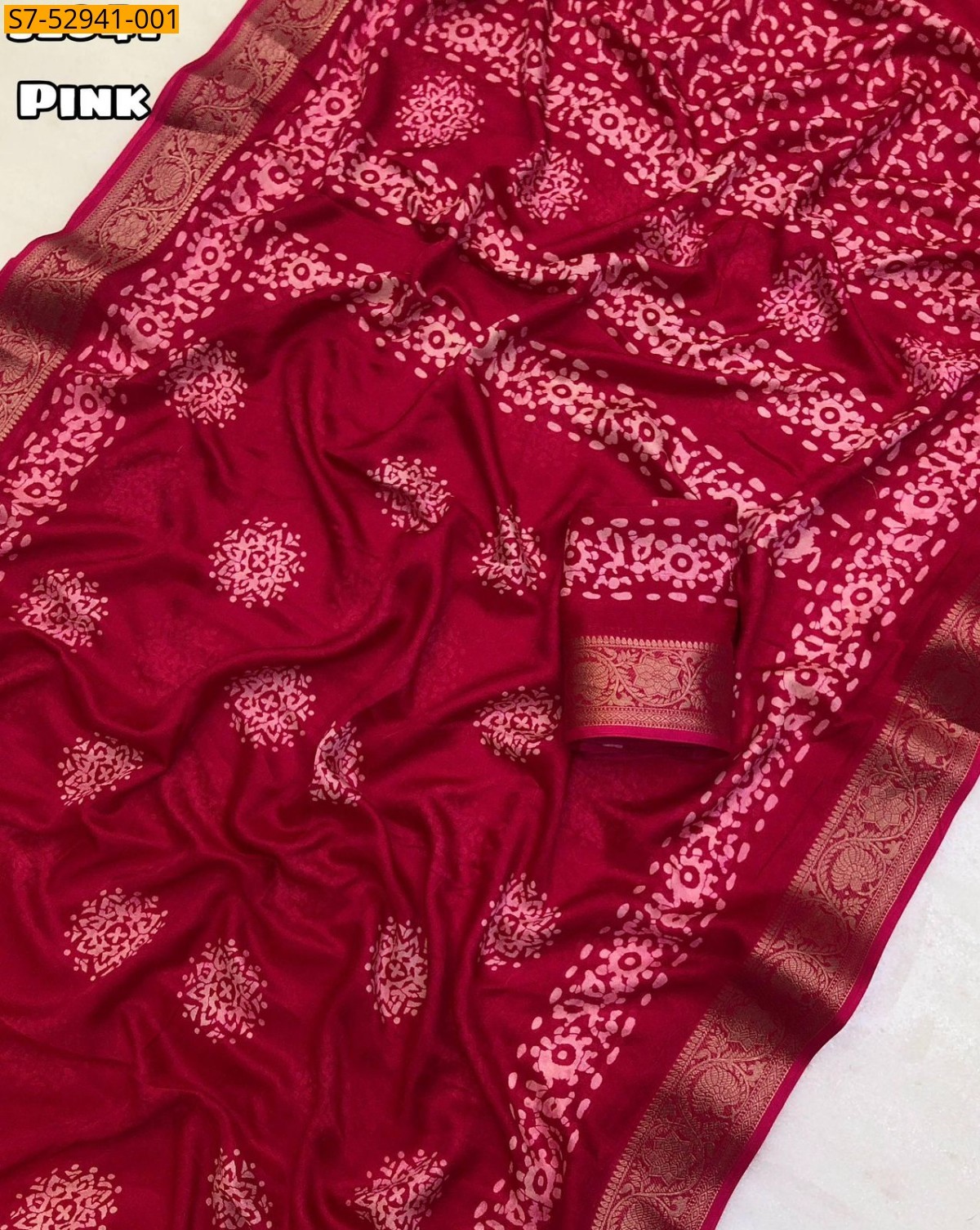 Pink Fancy Mass Mello Bandani Printed Saree