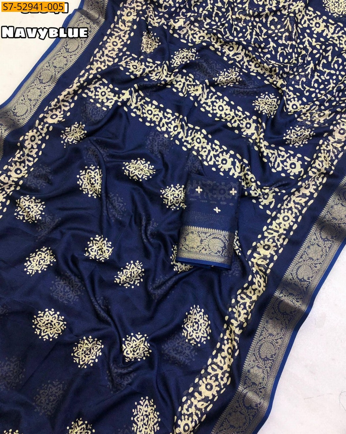 Fancy Mass Mello Bandani Printed Saree - Navy blue
