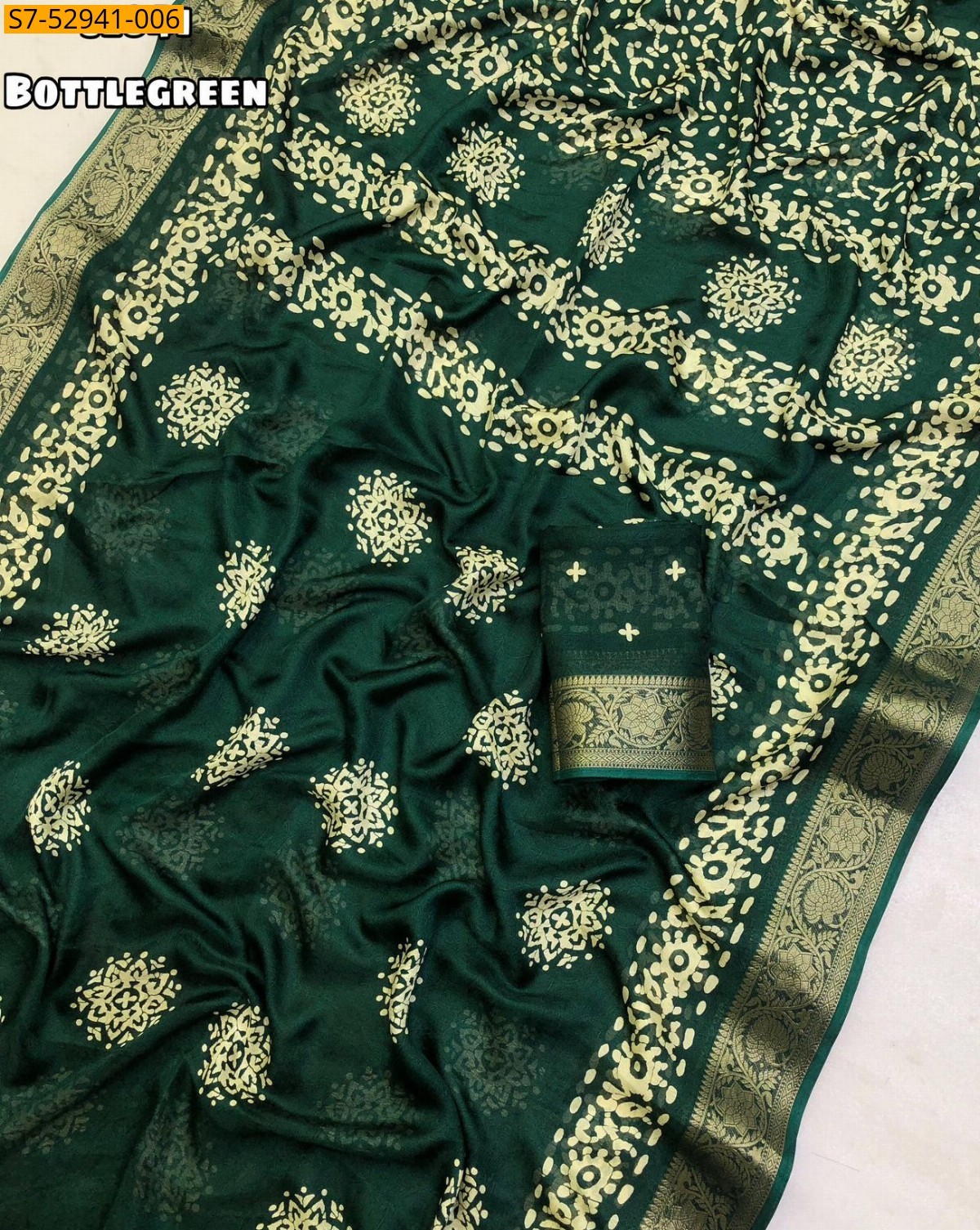 Bottle Green Fancy Mass Mello Bandani Printed Saree