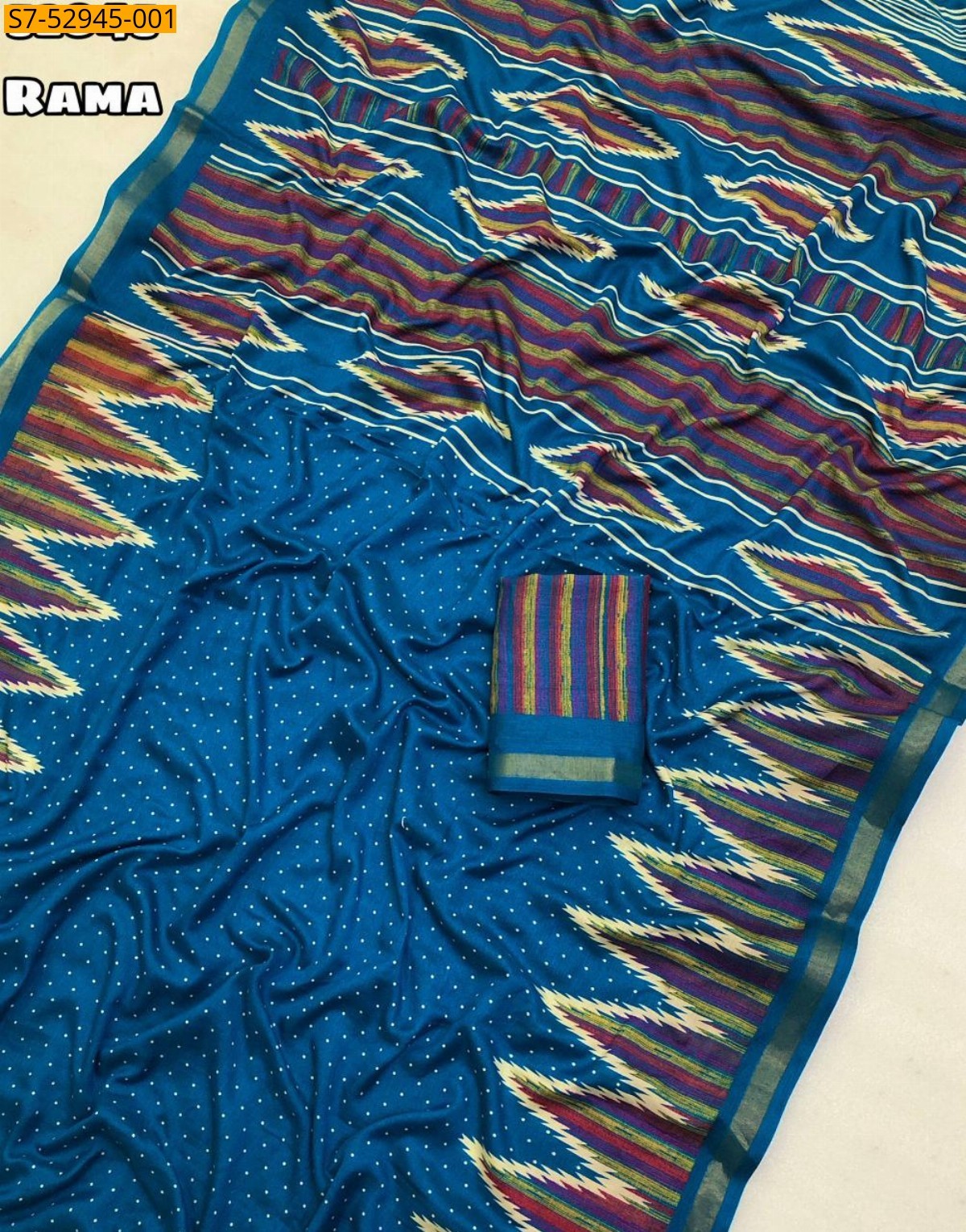 Rama Blue Fancy Mul cotton temple border Saree