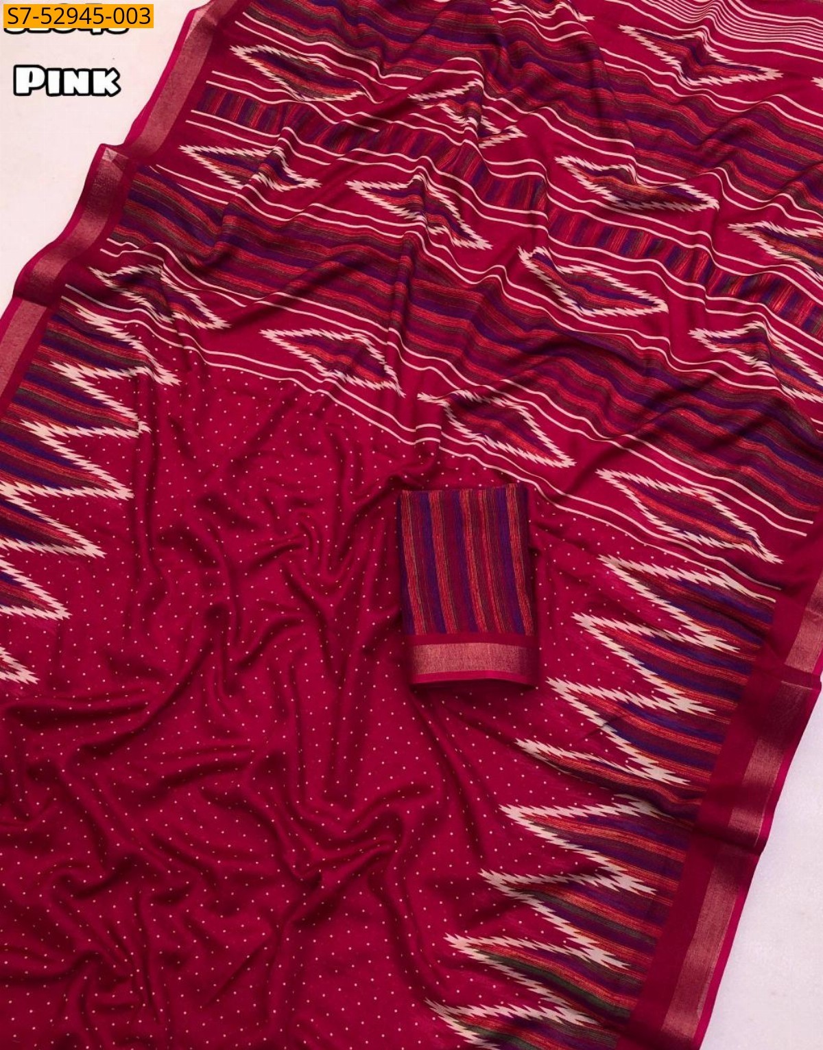 Pink Fancy Mul cotton temple border Saree