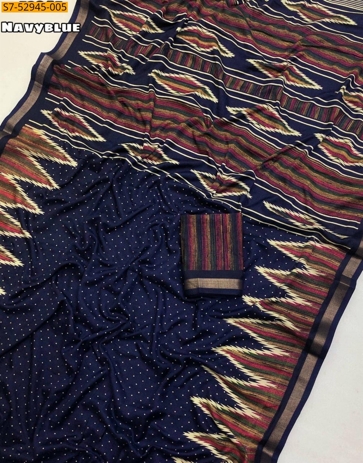 Fancy Mul cotton temple border Saree - Navy blue