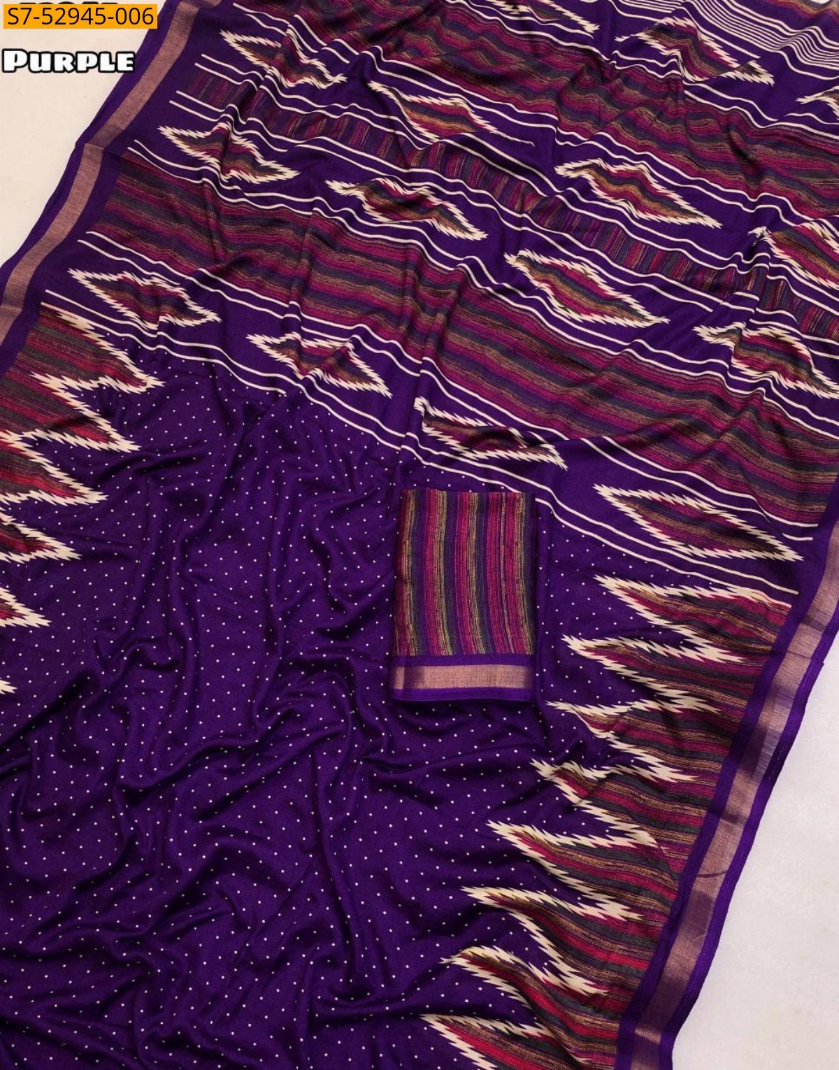 Purple Fancy Mul cotton temple border Saree