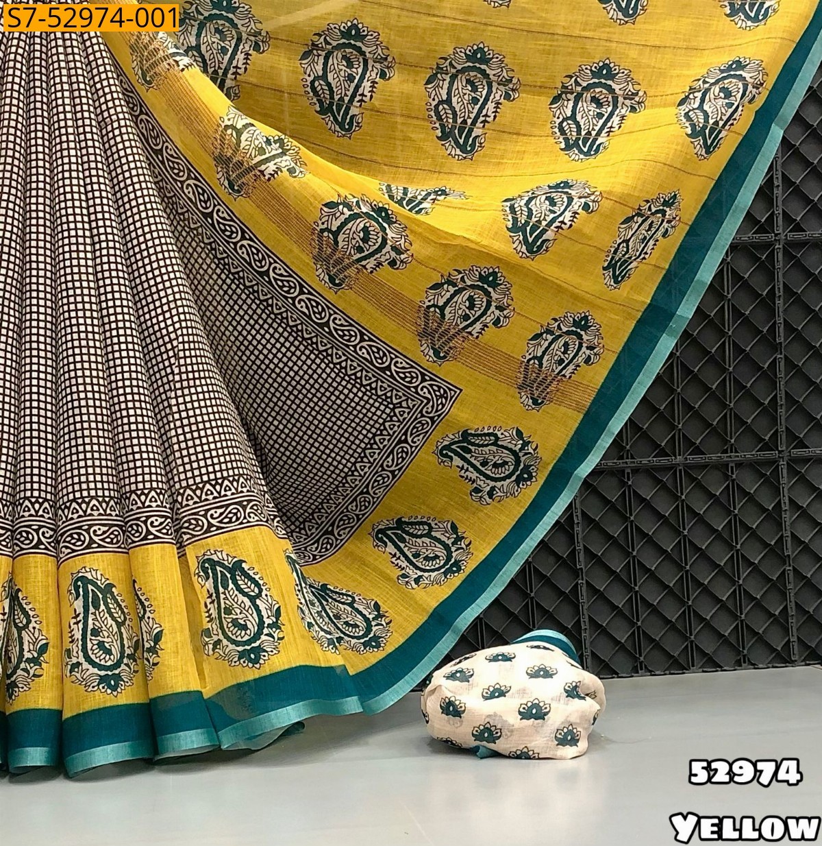 Yellow Fancy Soft lenin Saree