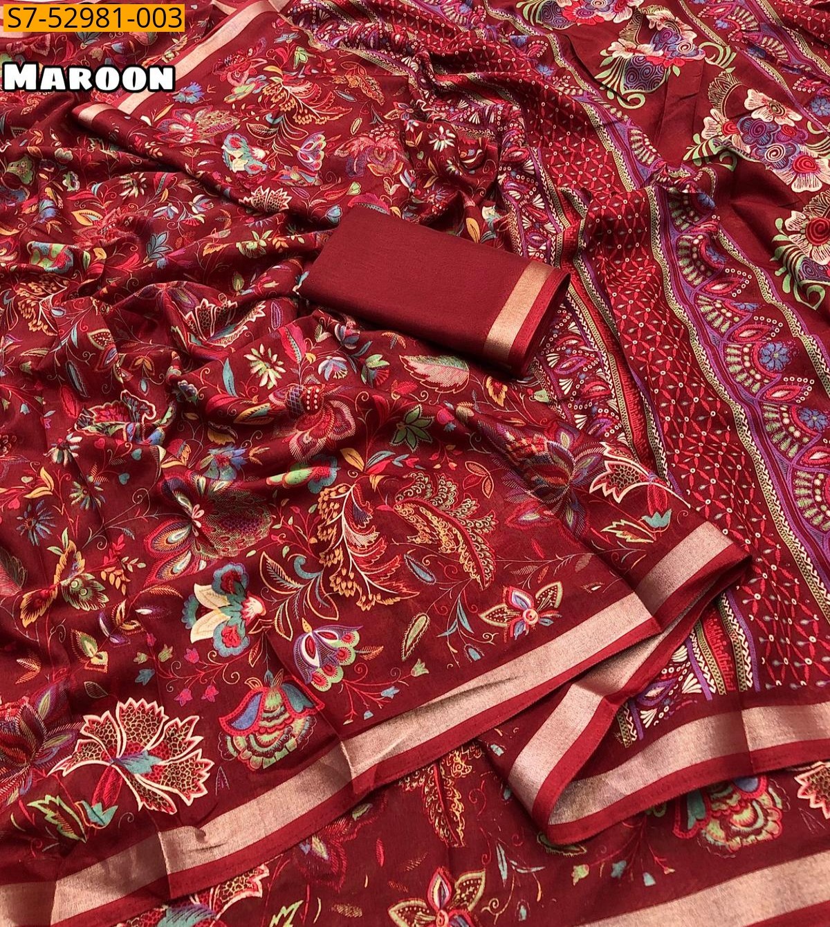 Maroon Fancy  Mul Cotton Saree