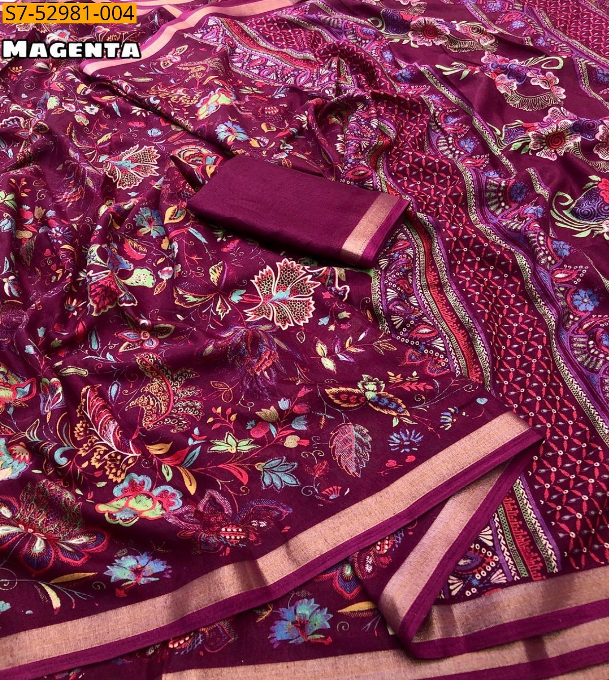 Magenta Fancy  Mul Cotton Saree
