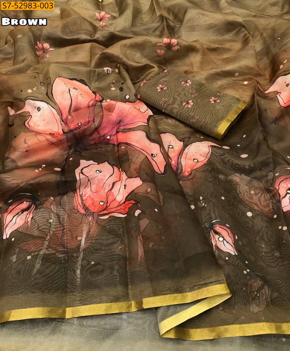 Brown Fancy Organza Saree