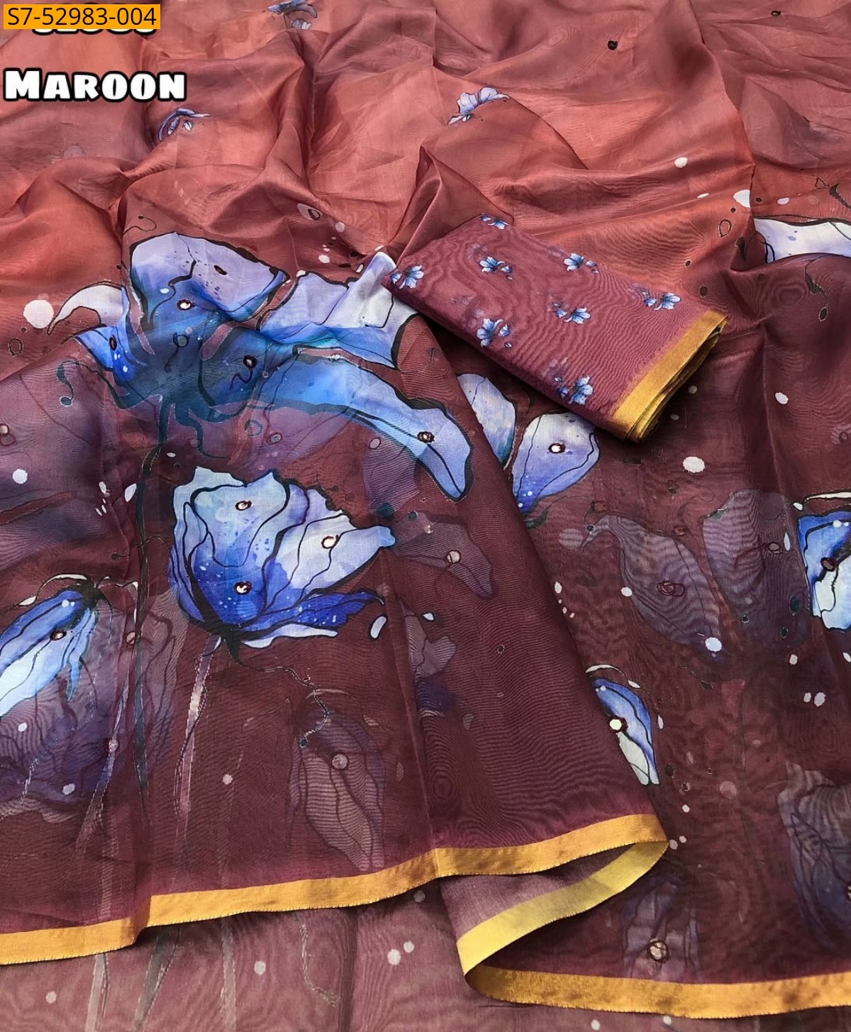 Maroon Fancy Organza Saree
