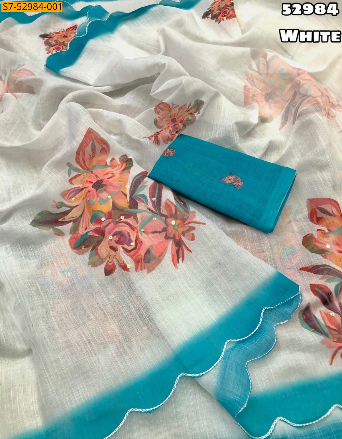 White Fancy Soft Linen Saree