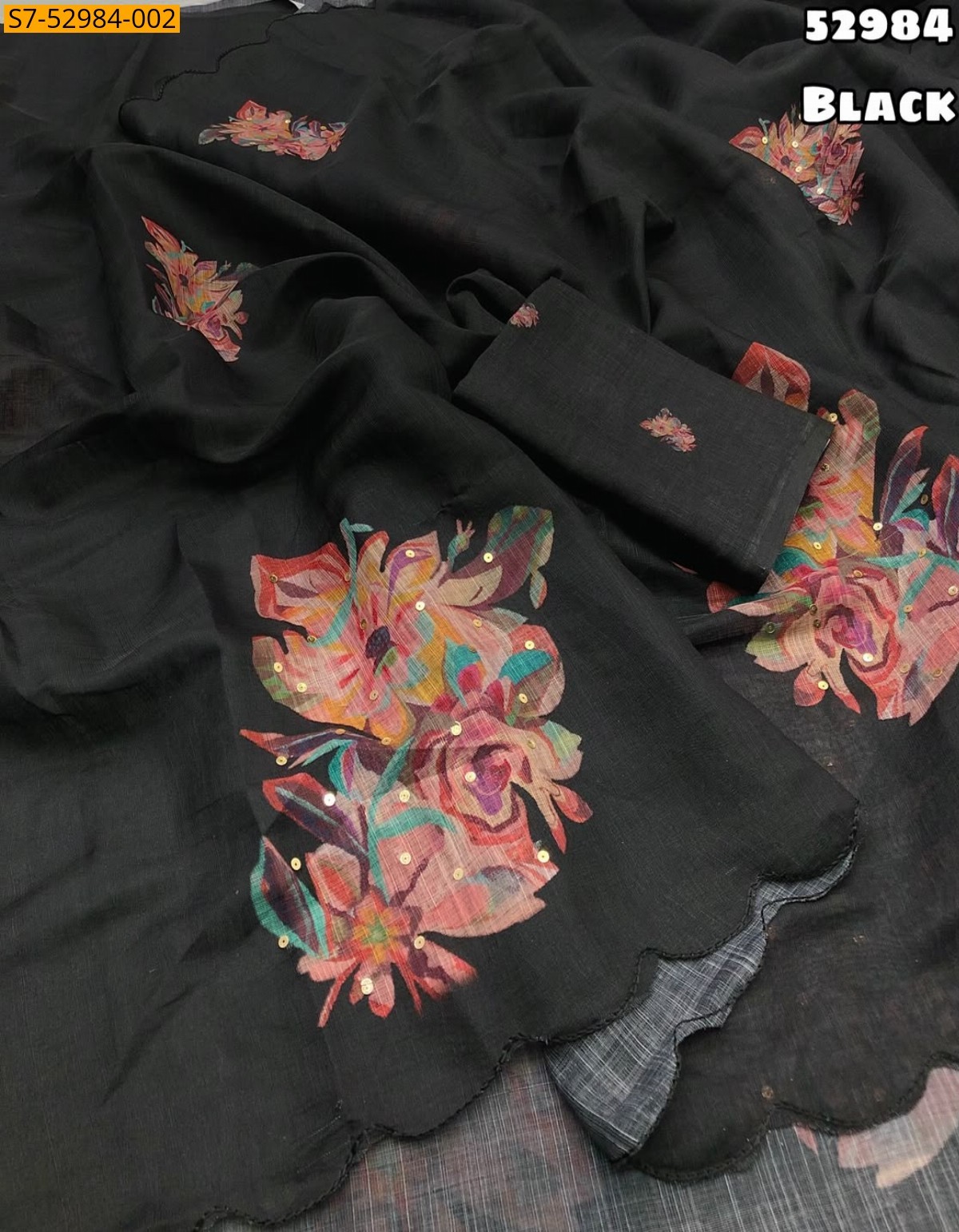 Black Fancy Soft Linen Saree