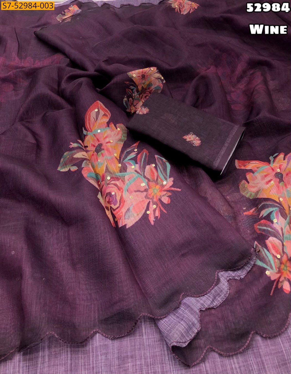 Wine Fancy Soft Linen Saree