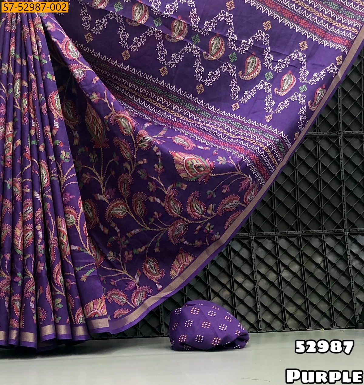 Purple Fancy Mul Cotton Ajrakh Printed Saree